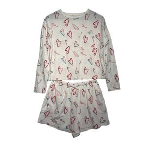 Colsie Candy Cane Pajamas Set Womens S White Pattern LS/Shorts Sleepwear Lounge